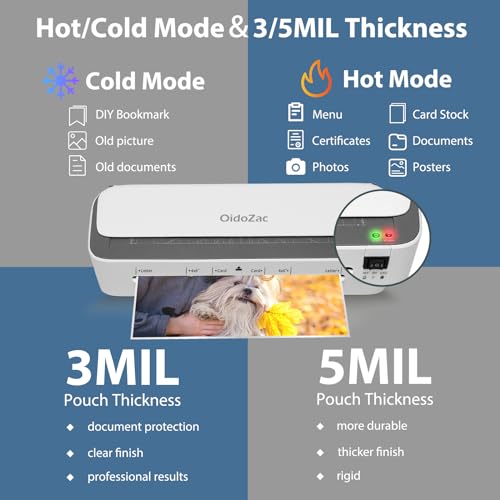 OidoZac 9 Inch Laminator Machine Model OidoZac-11in1 - 11 in 1 Laminating Capacity - Dual Roller System - Cold and Hot Laminating Options