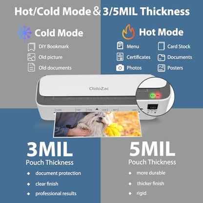 OidoZac 9 Inch Laminator Machine Model OidoZac-11in1 - 11 in 1 Laminating Capacity - Dual Roller System - Cold and Hot Laminating Options