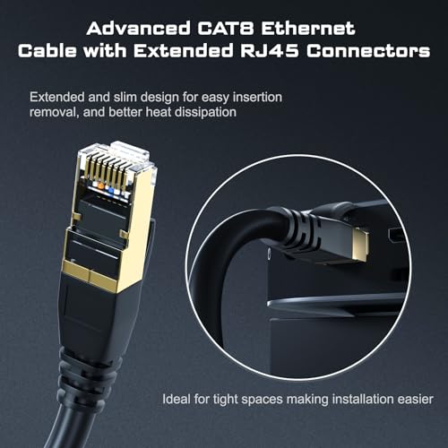 DbillionDa Cat 8 Ethernet Cable 6FT Male-to-Male 40Gbps 2000MHz Indoor/Outdoor