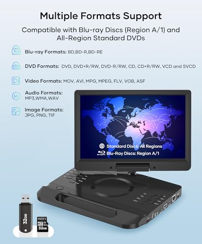 FANGOR 12 Inch F-BR114 1080p 30fps LCD Portable Blu-ray/DVD Player