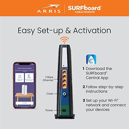 ARRIS SBG8300-RB Cable Modem Router Combo DOCSIS 3.1 Gigabit, AC2350 Dual Band Wi-Fi, 4 Ethernet Ports, Maximum Downstream/Upstream Data Rate 1 Gbps