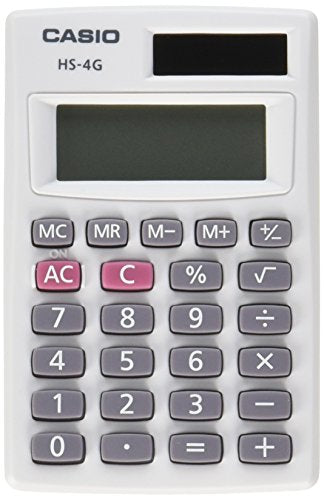 Casio HS-4G Standard Function Calculator, 8 digits, Solar Power, LCD Display, White