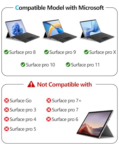 ORDA 13 Inch Keyboard Case for Microsoft Surface Pro 11 10 9 8 X - Wireless Bluetooth Type Cover