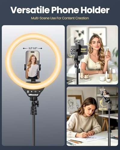 UBeesize 12 Inch TBC001 Tripod Stand with LED Ring Light and Phone Holder