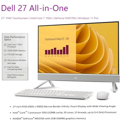 Dell 27'' Inspiron AIO 1920x1080 Intel Core i7 5.4GHz DDR5 32GB 1TB SSD NVIDIA GeForce MX570A Touchscreen All-in-One