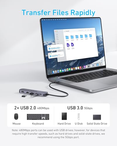Anker 5-in-1 A8357 USB C Hub with HDMI, USB A 3.0 and 2.0 Ports, 90W Power Delivery, Aluminum Enclosure, Gray