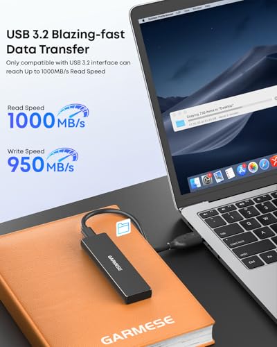 GARMESE 1TB External Solid State Drive USB 3.0, 1000MB/s Read Speed, Portable, Shock and Dust Resistant, Black