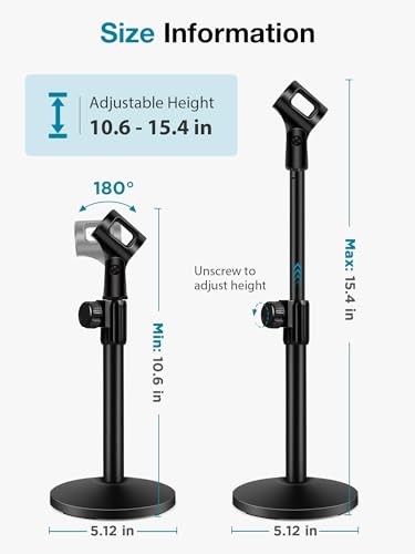 InnoGear 1.0 Count MS130 Adjustable Desktop Microphone Stand 5.12" Base 3/8" to 5/8" Screw