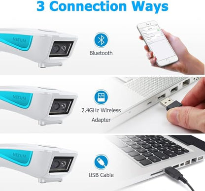 NETUM 2D Barcode Scanner C850 Portable Bluetooth Scanner Bluetooth Wireless, USB, and Wired Connectivity for Desktop and Mobile, 60 Degrees Viewing Angle