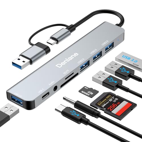 Denlane USB C Hub 8-in-2, USB 3.0, Aluminum Enclosure, for Desktops, Laptops, Tablets & Smartphones