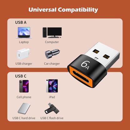 TFAK 10pcs-black-tfak usb 2.0 USB C Adapter, 200W Power Output, 480Mbps Data Transfer Speed, Not Smart Home Compatible, Black