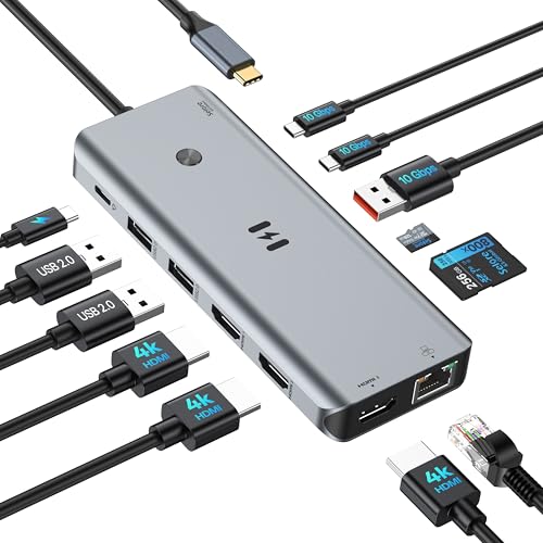 Selore&S-Global 13-in-1 USB C Docking Station 4K Triple HDMI 10Gbps USB A/C 3.1 100W Power Delivery