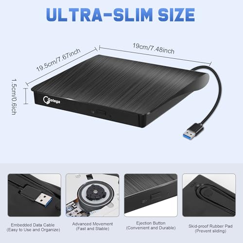 Gotega 10-Inch External DVD Drive USB 3.0 +/-RW Portable Optical Storage