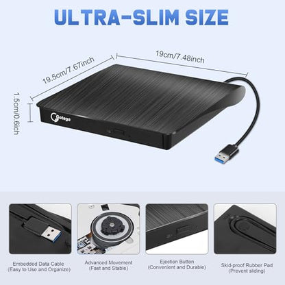Gotega 10-Inch External DVD Drive USB 3.0 +/-RW Portable Optical Storage