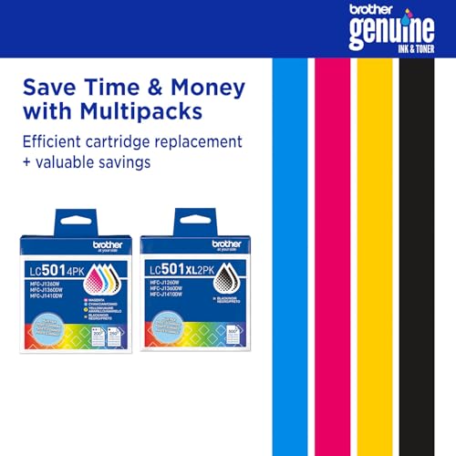 Brother LC5014PK Genuine Ink Cartridge Set - Standard Yield Black/Cyan/Magenta/Yellow - Compatible with MFC-J1260DW/MFC-J1360DW/MFC-J1410DW