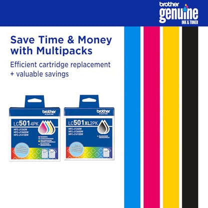 Brother LC5014PK Genuine Ink Cartridge Set - Standard Yield Black/Cyan/Magenta/Yellow - Compatible with MFC-J1260DW/MFC-J1360DW/MFC-J1410DW