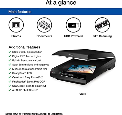 Epson 11" x 4.6" Perfection V600 9600 dpi CCD Flatbed Scanner