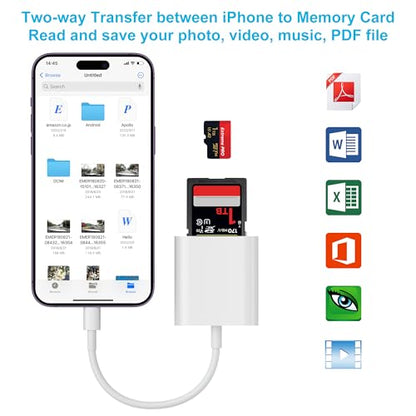 TIANSONG SD/TF Card Reader L+ Lightning Connection Compatible with iPhone 5-14