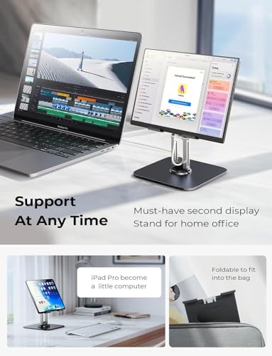 LISEN LS-2E559 Adjustable Tablet Stand for Desk - Tabletop Holder Compatible with 12.9" to 4.7" Devices - Portable and Adjustable - Black