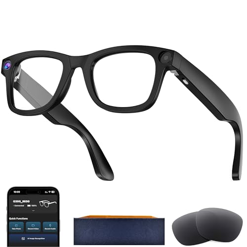 Warchody L300 Smart Glasses 8MP HD Waterproof Rectangular Bluetooth & WiFi - Matte Black
