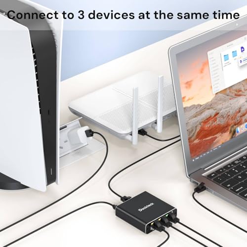 dockteck Ethernet Splitter 1 to 3 1000Mbps USB Powered RJ45 Network Adapter