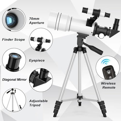 ToyerBee 70mm BY-001CA Fixed Focal Length 300mm Barlow Altazimuth Mount Telescope