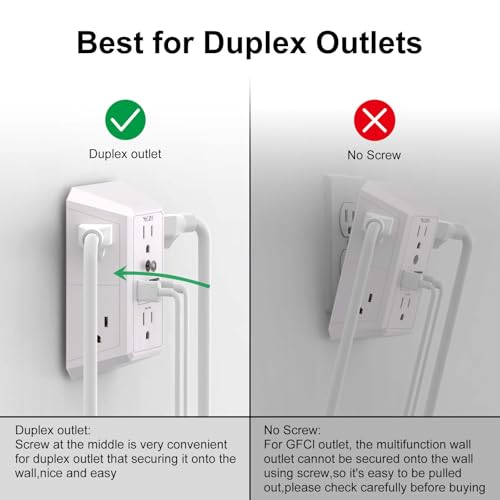 NUOZHI 6 Outlets Power Strip with 4 USB Ports 1680J Surge Protection White