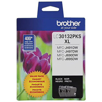 Brother Genuine LC30132PKS Black Ink Cartridges 2-Pack, High Yield, Compatible Inkjet Printers