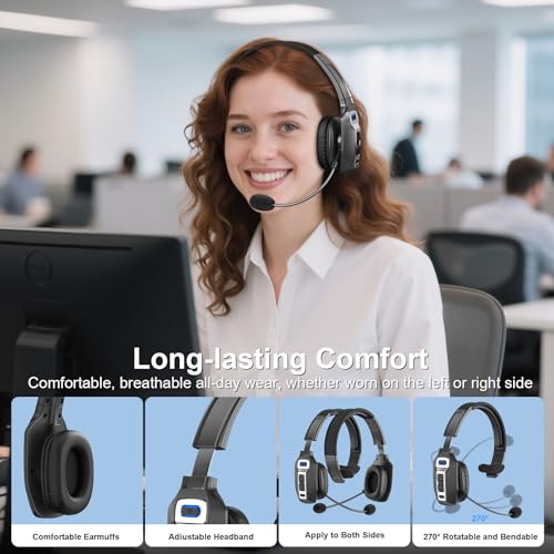 BRAMMAR BM202 Black Trucker Bluetooth Headset Wireless, Bluetooth Version 5.2, Dynamic Driver, 15m Range, 65 Hours Battery Life