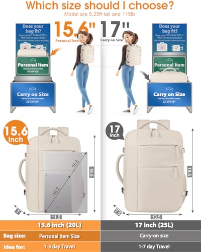 Capolo 15.6-Inch Laptop Backpack Travel Backpack Beige Soft Shell Water Resistant 25 Liters 11 Pockets