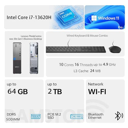 Lenovo ThinkCentre neo 30s Tower Computer 13th Gen i7-13620H 16GB DDR5 512GB SSD 4K HDMI