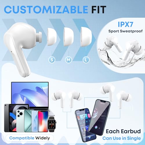 Fhumsh Wireless Earbuds I17 Bluetooth 5.4 IPX7 Waterproof White