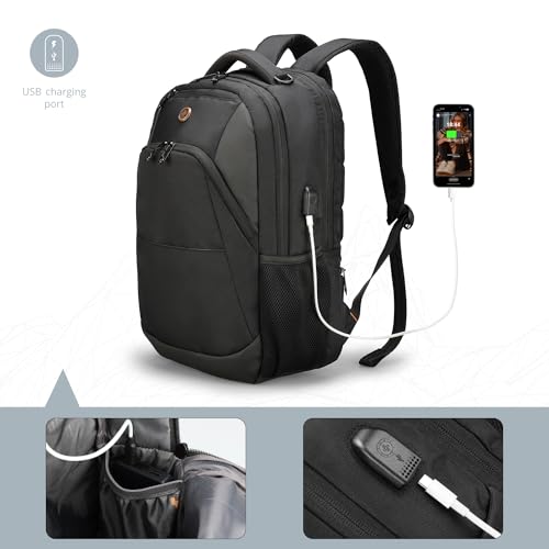 Swissdigital 16 Inch SD1670-01 Travel Laptop Backpack Water Resistant RFID Blocking USB Charging