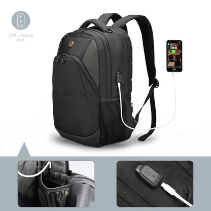 Swissdigital 16 Inch SD1670-01 Travel Laptop Backpack Water Resistant RFID Blocking USB Charging