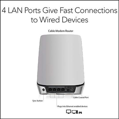 NETGEAR Orbi CBR750 Tri-Band Wireless Router Wi-Fi 6 4.2 Gbps Ax 4 Device Copper 100-240 V