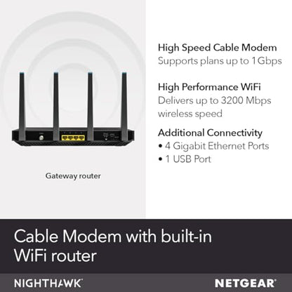 NETGEAR AC3200 C7800 DOCSIS 3.1 Modem Router Combo with 32x8 Channel Bonding