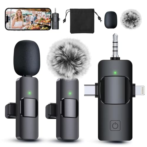 PQRQP 3-in-1 Professional Wireless Lavalier Microphone GT16 Wireless USB-C/3.5mm Jack/Li