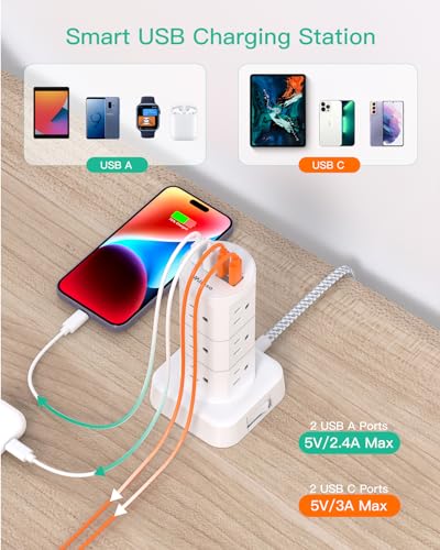 Mifaso 16 Outlets Tower Power Strip Model MFS6083-X 125 Volts 15 Amps