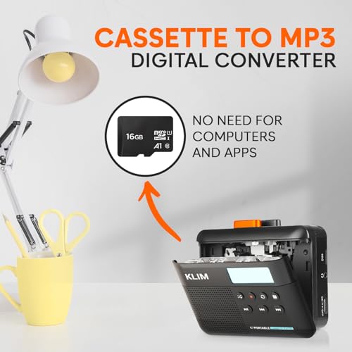 KLIM 4.76 x 3.61 x 1.56 inches Cassette Player Model K7 - Portable - Rechargeable - 16GB SD Card Included