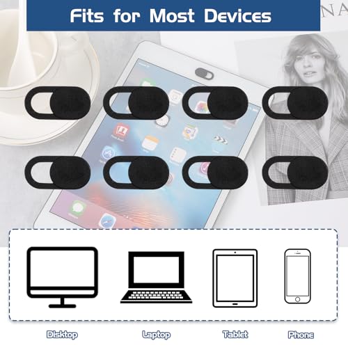 JJUNW 50 Pcs Webcam Cover Slide, 0.023 Inch Ultra-Thin, Universal, Black