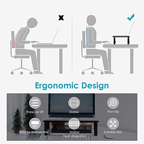 LOTEYIKE 14.6 x 9.3 Inches Monitor Riser 001 TV Riser Adjustable Ergonomic Metal Stand 2 Pack