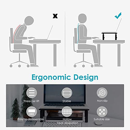 LOTEYIKE 14.6 x 9.3 Inches Monitor Riser 001 TV Riser Adjustable Ergonomic Metal Stand 2 Pack