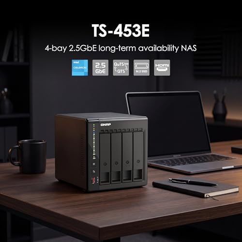 QNAP Desktop Size TS-453E-8G-US Diskless NAS 4 Bay with Intel Celeron J6412, 8GB DDR4 RAM, Dual 2.5GbE
