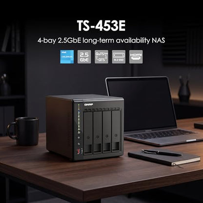 QNAP Desktop Size TS-453E-8G-US Diskless NAS 4 Bay with Intel Celeron J6412, 8GB DDR4 RAM, Dual 2.5GbE