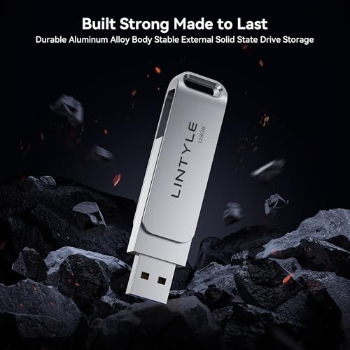 LINTYLE 128GB External SSD NAND Flash Drive, 450MB/s Read Speed, USB 3.2 Gen 1, Dual Connector: USB Type-C & Type-A, Silver, External Storage Device
