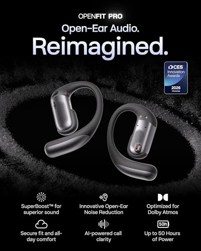 SHOKZ T010 OpenFit Pro True Wireless Earbuds, Bluetooth 6.1, Open Ear, IP55, Black
