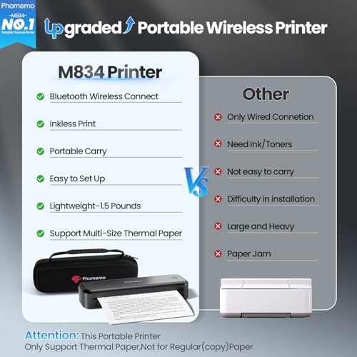 Phomemo M834 300 DPI Portable Thermal Printer Bluetooth 8.5" x 11"