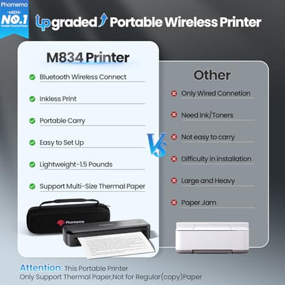 Phomemo M834 300 DPI Portable Thermal Printer Bluetooth 8.5" x 11"