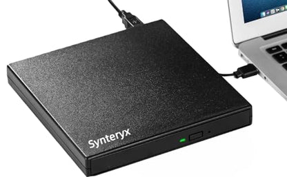 Synteryx Slim CD/DVD Burner USB-A USB-C Portable External Drive