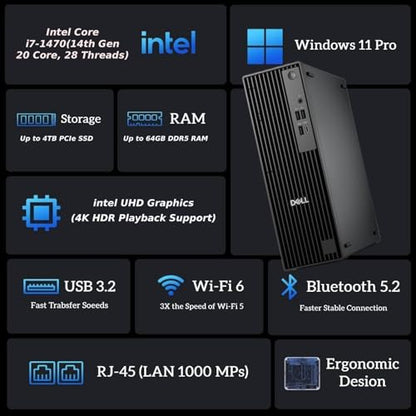 Dell Pro Slim QCS1250 Intel i7-14700 3840x2160 20Core Computer Tower
